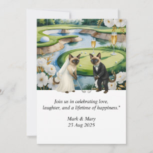 Golf bruiloft thema voor Cat Lovers Kaart
