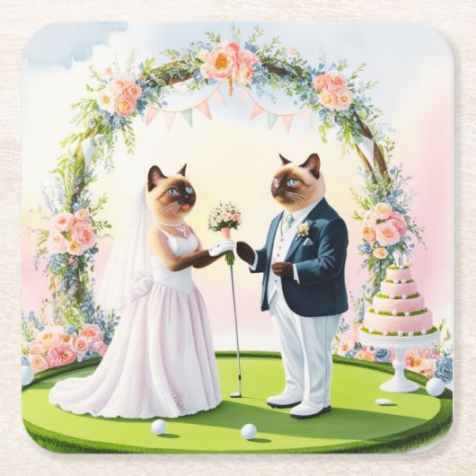 Golf bruiloft thema voor Cat Lovers Kartonnen Onderzetters (Voorkant)