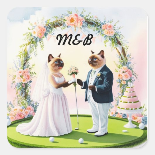 Golf bruiloft thema voor Cat Lovers Vierkante Sticker (Voorkant)