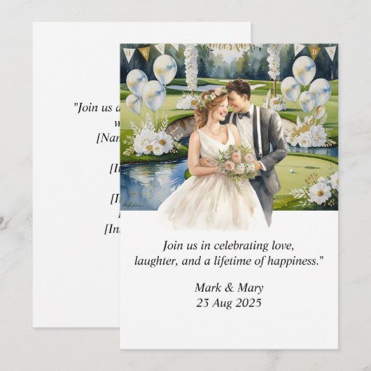 Golf bruiloft thema waterverf kaart (Voorkant / Achterkant)