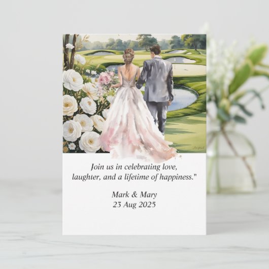 Golf bruiloft thema waterverf kaart (Staand voorkant)