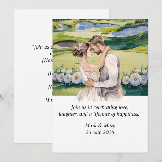 Golf bruiloft thema waterverf kaart (Voorkant / Achterkant)