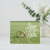 Golf bruiloftsfeest met golfbal en hart liefde briefkaart (Staand voorkant)