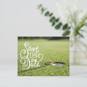 Golf bruiloftsfeest met golfbal en hart liefde briefkaart (Staand voorkant)