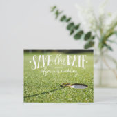 Golf bruiloftsfeest met golfbal en hart liefde briefkaart (Staand voorkant)