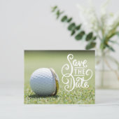 Golf bruiloftsfeest met golfbal en hart liefde  briefkaart (Staand voorkant)