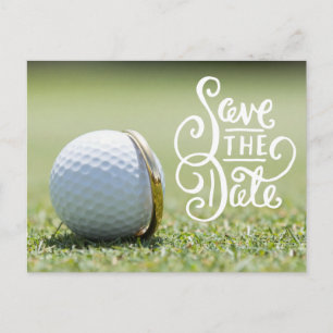 Golf bruiloftsfeest met golfbal en hart liefde briefkaart