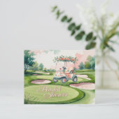 Golf Bruiloftsfeest met golfkar voor Bruid Golfer Briefkaart (Staand voorkant)