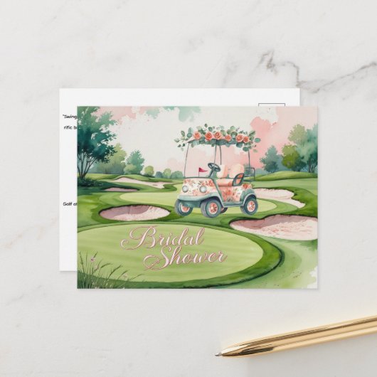 Golf Bruiloftsfeest met golfkar voor Bruid Golfer Briefkaart (Voorkant / Achterkant in situ)