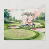 Golf Bruiloftsfeest met golfkar voor Bruid Golfer Briefkaart (Voorkant)