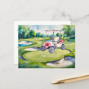 Golf Bruiloftsfeest met golfkar voor Bruid Golfer Briefkaart