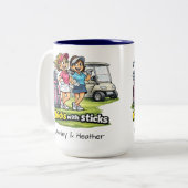 Golf Buddies Besties BFF Fun Personalized Mug Tweekleurige Koffiemok (Voorkant links)