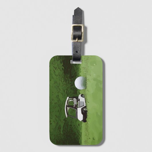 Golf buggy cart met golfbal is groen bagagelabel (Voorkant (verticaal))