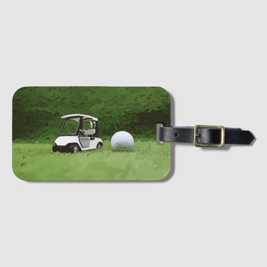 Golf buggy cart met golfbal is groen bagagelabel (Voorkant (horizontaal))