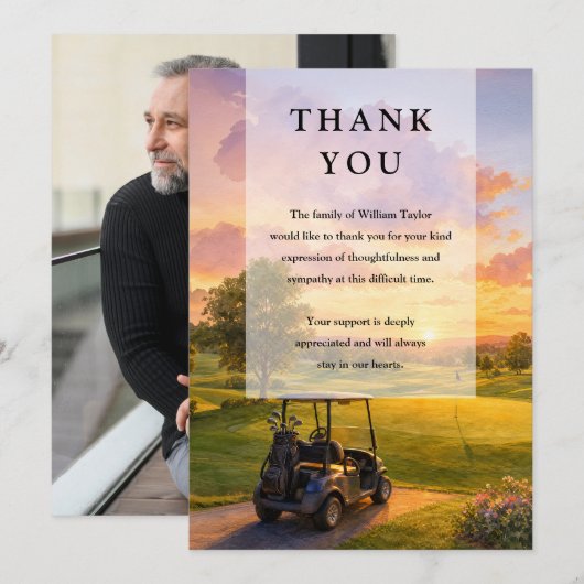 Golf Buggy Herdenkingsdienst Funeral Foto Bedankkaart (Voorkant / Achterkant)