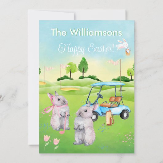 Golf Bunnies charmanend Happy Easter Feestdagenkaart (Voorkant)