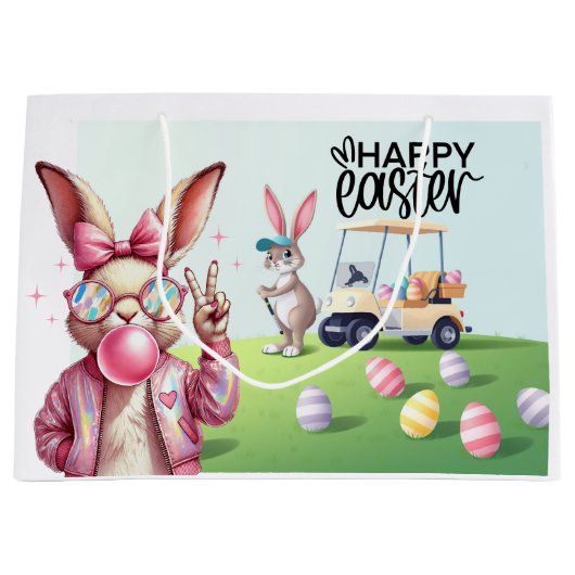 Golf Bunny Ribbit Golfer voor Pasen Groot Cadeauzakje (Voorkant)