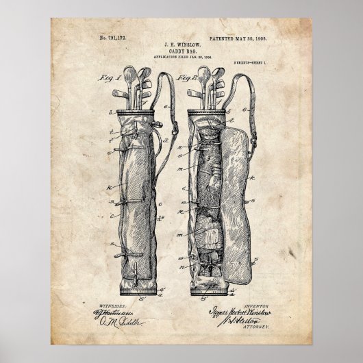 Golf Caddy Bag Patent Poster (Voorkant)