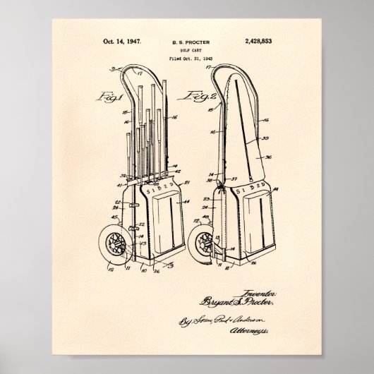  Golf Cart 1943 Patent Art - Oude poster (Voorkant)