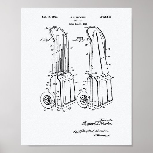  Golf Cart 1943 Patent Art - Witboek Poster (Voorkant)