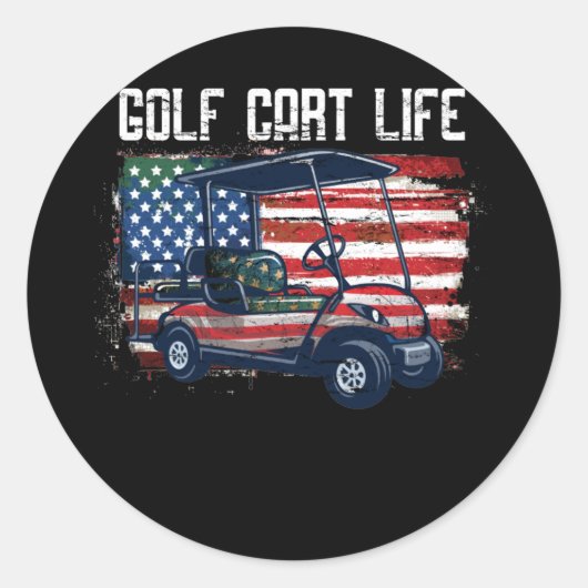 Golf Cart Amerikaanse vlag Golfing Independence Ronde Sticker (Voorkant)