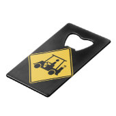 Golf Cart Attentie Creditkaart Flessenopener (Voorkant Gekanteld)