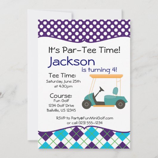 Golf Cart Birthday Party Invitation Kaart (Voorkant)