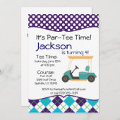 Golf Cart Birthday Party Invitation Kaart (Voorkant / Achterkant)