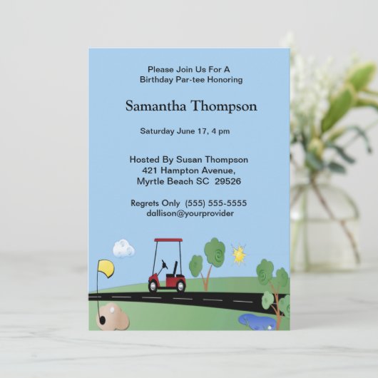 Golf Cart Birthday-uitnodigingen Kaart (Staand voorkant)