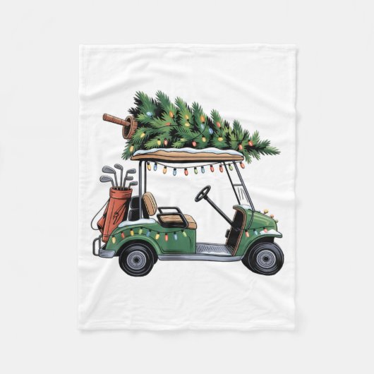 Golf Cart Christmas Tree Lights Golfing Golfer Fun Fleece Deken (Voorkant)