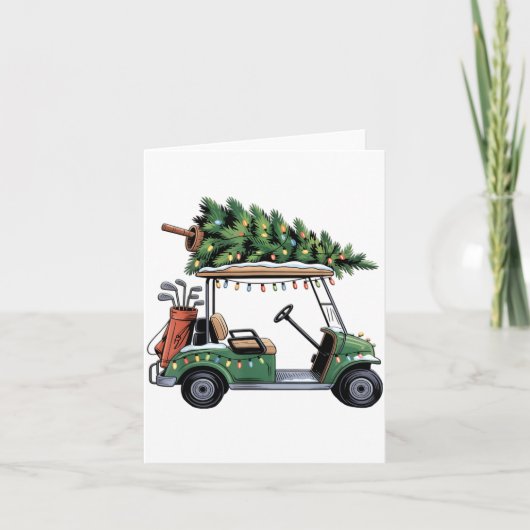 Golf Cart Christmas Tree Lights Golfing Golfer Fun Kaart (Voorkant)