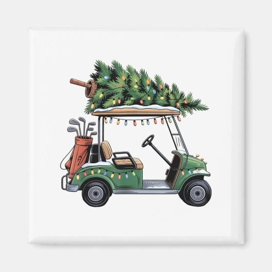 Golf Cart Christmas Tree Lights Golfing Golfer Fun Magneet (Voorkant)