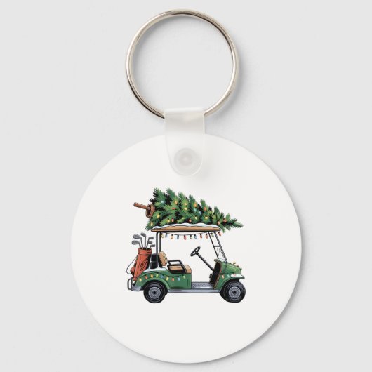 Golf Cart Christmas Tree Lights Golfing Golfer Fun Sleutelhanger (Voorkant)
