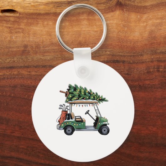 Golf Cart Christmas Tree Lights Golfing Golfer Fun Sleutelhanger (Voorkant)