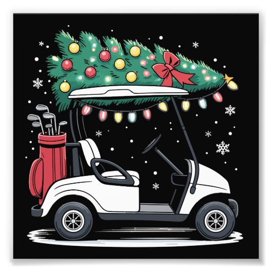 Golf Cart Christmas Tree Lights Xmas Sport Golfer  Foto Afdruk (Voorkant)
