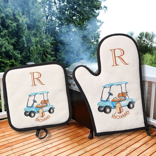 Golf Cart Clubs Monogram Naam Ovenwant & Pannenlap Set