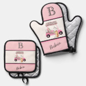 Golf Cart Clubs Monogram Naam Ovenwant & Pannenlap Set (Voorkant / Achterkant)