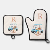 Golf Cart Clubs Monogram Naam Ovenwant & Pannenlap Set (Voorkant)