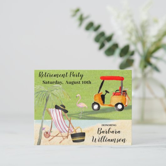 Golf Cart Course Retirement Party Kaart (Staand voorkant)
