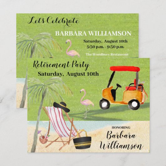 Golf Cart Course Retirement Party Kaart (Voorkant / Achterkant)