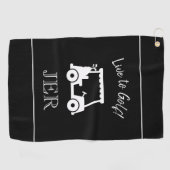 Golf Cart Golfer Monogrammed Black & White Golfhanddoek (Horizontaal)