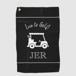 Golf Cart Golfer Monogrammed Black & White Golfhanddoek