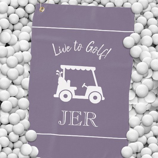 Golf Cart Live naar Golf Monogrammed Chic Paars Golfhanddoek
