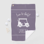 Golf Cart Live naar Golf Monogrammed Chic Paars Golfhanddoek (Insitu)