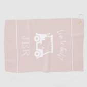 Golf Cart Live naar Golf Monogrammed Chic Pink Golfhanddoek (Horizontaal)