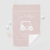 Golf Cart Live to Golf Monogrammed Chic Roze Golfhanddoek (Insitu)
