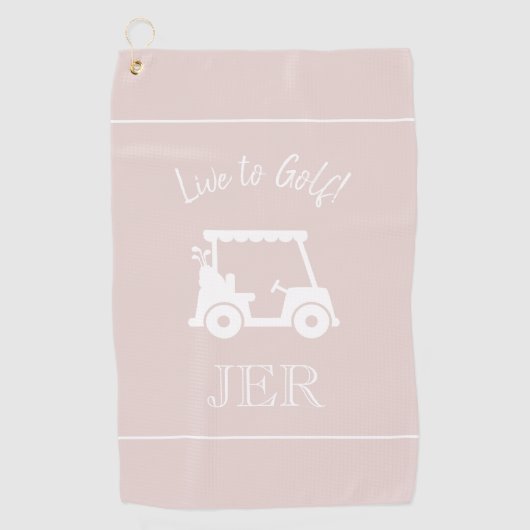 Golf Cart Live to Golf Monogrammed Chic Roze Golfhanddoek (Voorkant)