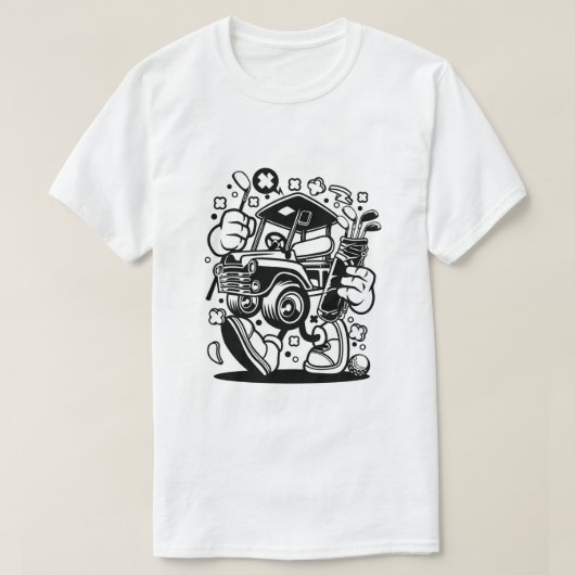 Golf Cart loopt met clubs pop kunst T-shirt (Design voorkant)