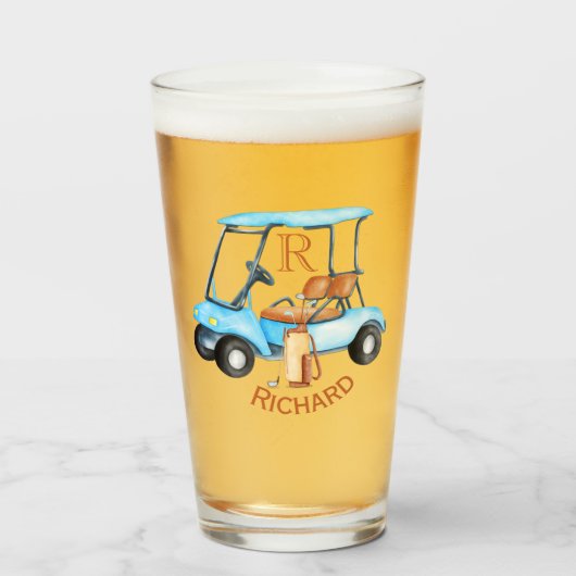 Golf Cart Monogram Voornaam Fun Beer Glas (Voorkant gevuld)