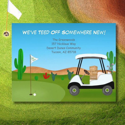 Golf Cart Moving Boxes Desert Golf Course Aankondigingskaart